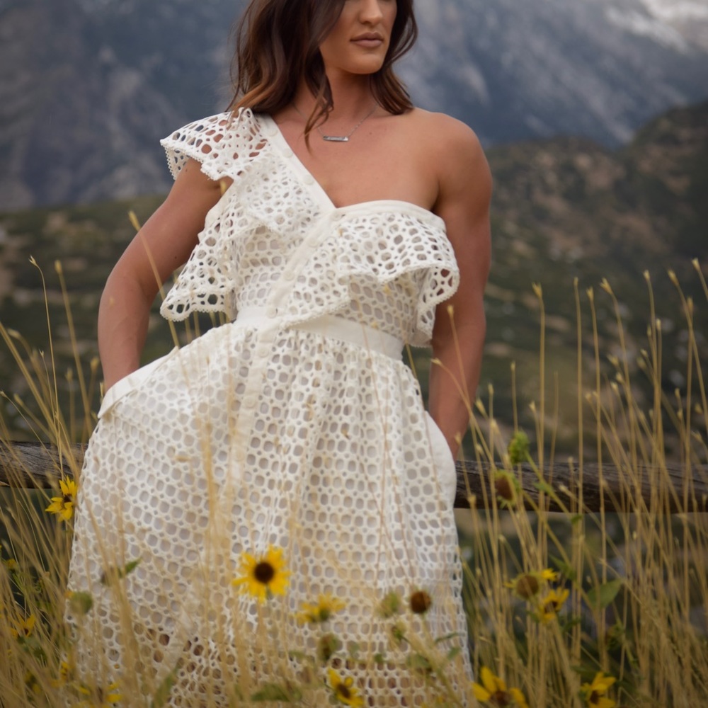 Self-Portrait White One-Shoulder Midi Dress